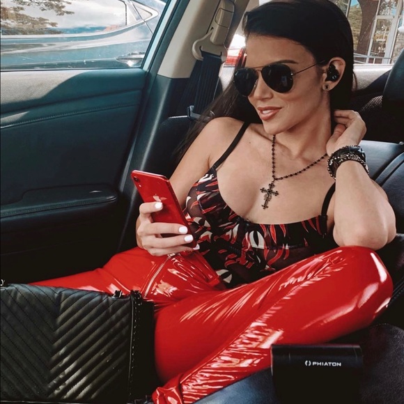 Red Latex High Shine Pants - Picture 5 of 6